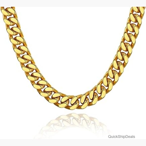 ChainsHouse Stainless Steel Cuban Link Chain Necklace for  Chunky Cuban Link Chain Necklace Stainless Steel Gold Plated